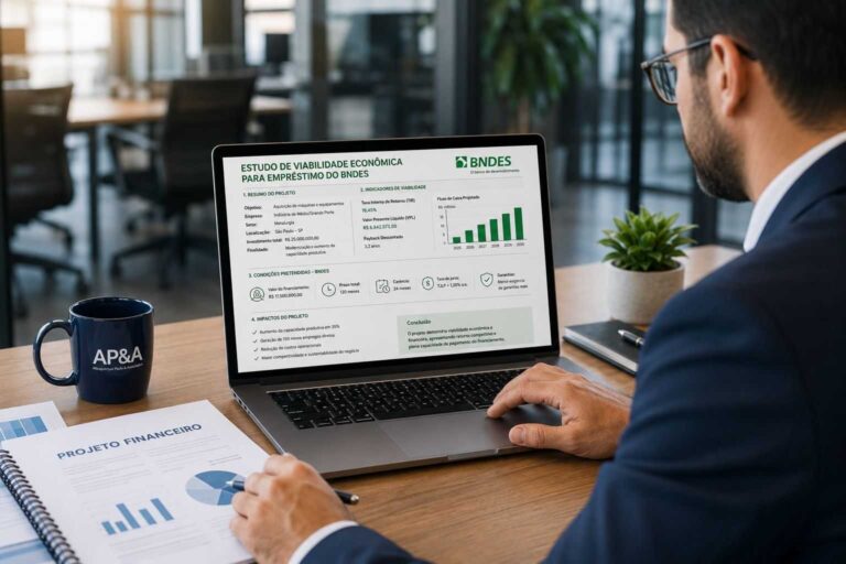 Profissional analisando estudo de viabilidade para mostrar como conseguir um empréstimo no BNDES