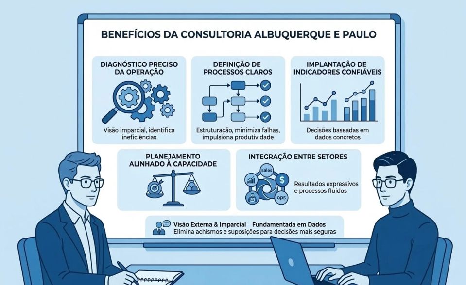 benefícios da consultoria de como organizar empresas da Albuquerque e Paulo