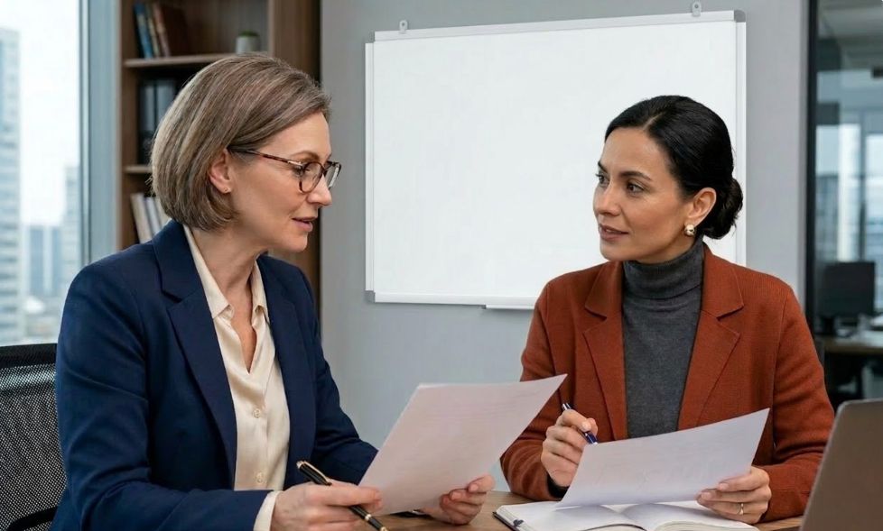 Duas profissionais em consultoria de como organizar empresas