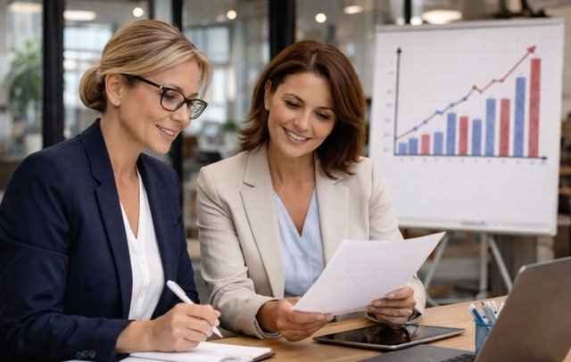 Empreendedora busca ajuda de consultoria para aprender como organizar empresa.