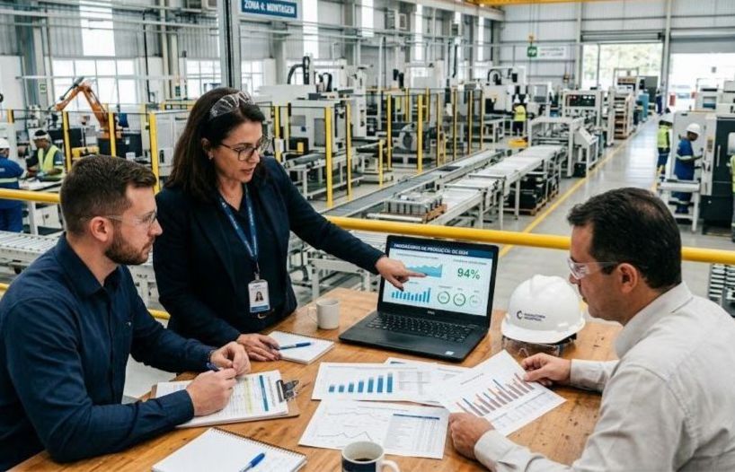 Consultoria industrial para análise de processos e eficiência em fábrica moderna.